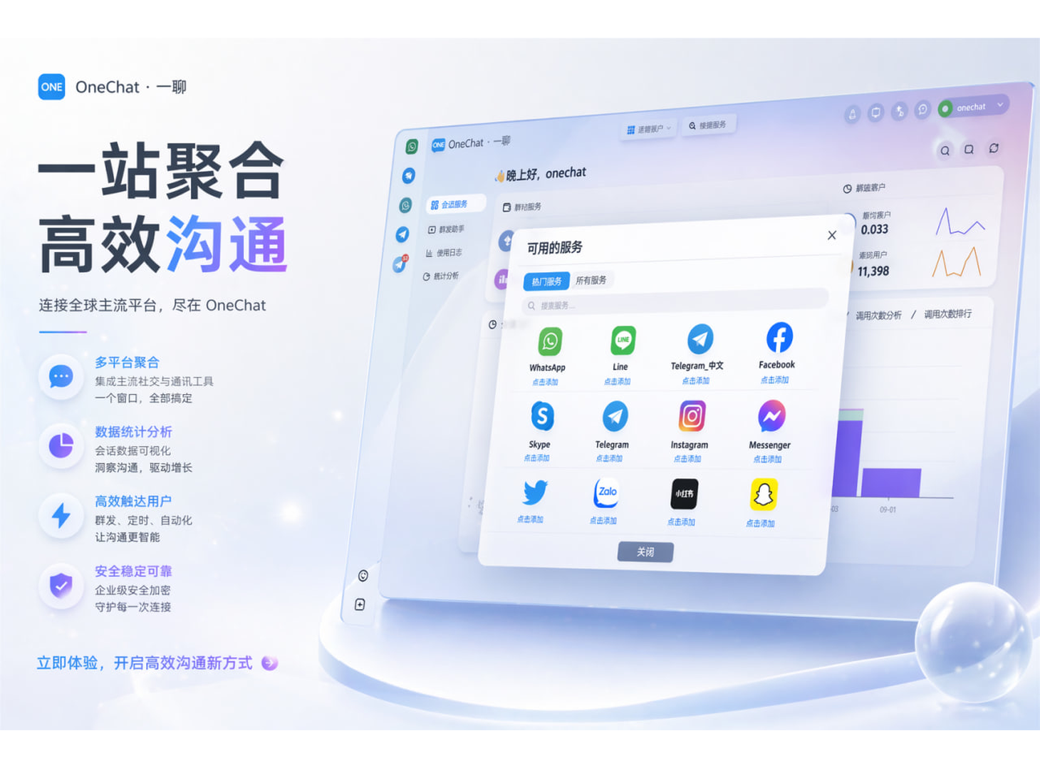 OneChat一聊聚合聊天翻译软件PC客户端界面 - 支持WhatsApp翻译、Telegram翻译、AI翻译、实时翻译